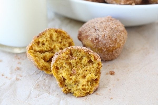 Easy Baked Pumpkin Donut Hole Recipe on twopeasandtheirpod.com