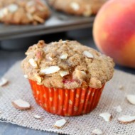 Peach Almond Muffins from www.twopeasandtheirpod.com #recipe