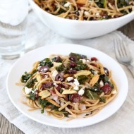 Pasta with Kale, Kalamata Olives, Dried Cranberries, Toasted Garlic & Feta from www.twopeasandtheirpod.com #recipe