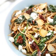 Whole Wheat Spaghetti with Sun Dried Tomatoes & Spinach from www.twopeasandtheirpod.com #recipe #healthy