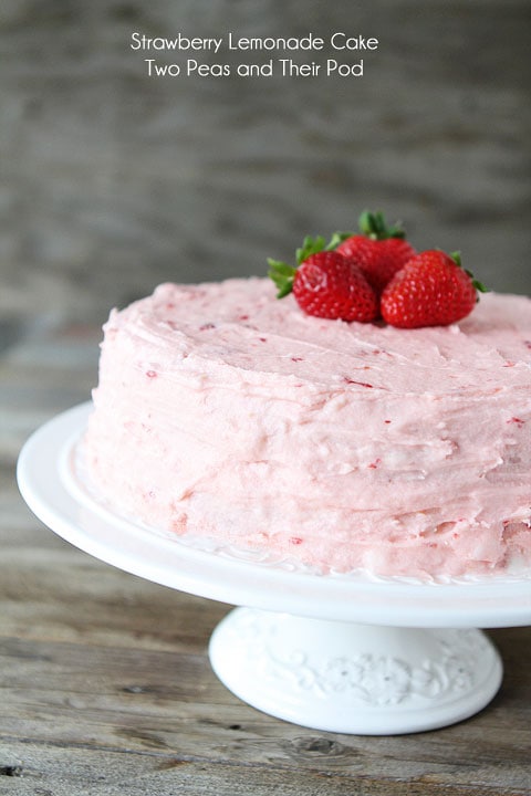 Strawberry Lemonade Cake Recipe on twopeasandtheirpod.com The perfect summer dessert!