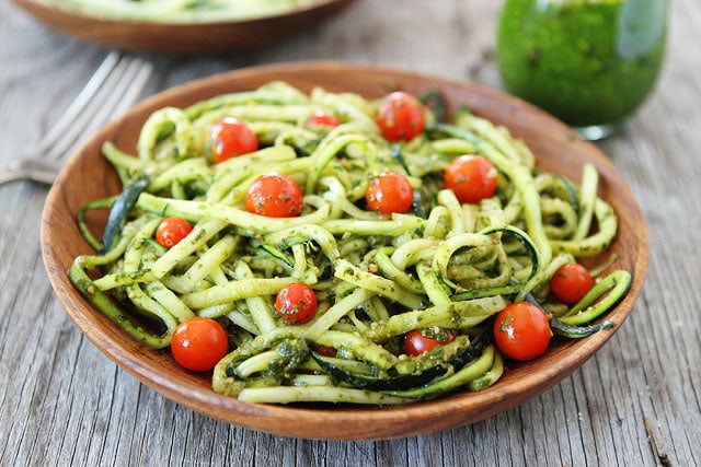 Zucchini Noodles with Pesto Recipe on twopeasandtheirpod.com You only need 15 minutes to make this dish!