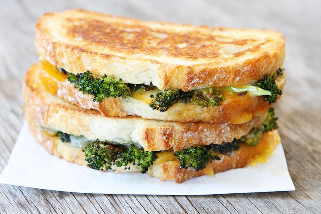 Roasted Broccoli Grilled Cheese Recipe on twopeasandtheirpod.com A GREAT way to eat your broccoli!