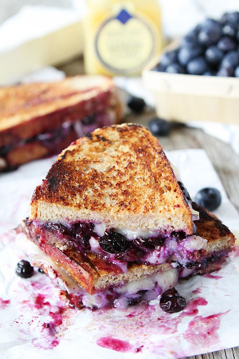 Blueberry, Brie and Lemon Curd Grilled Cheese Recipe on twopeasandtheirpod.com The BEST grilled cheese sandwich!