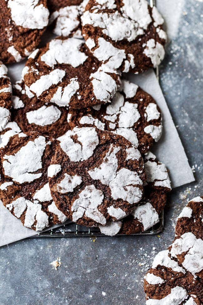 Chocolate Crinkle Cookies on cooling rack