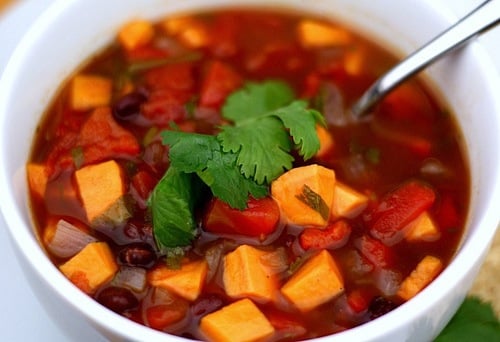 Black Bean and Sweet Potato Soup Recipe on twopeasandtheirpod.com 