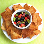 easy fruit salsa served with cinnamon chips