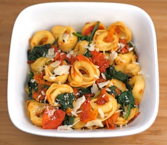 cheese tortellini with spinach and slow roasted tomatoes