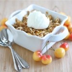 Fresh Cherry crisp topped with vanilla ice cream