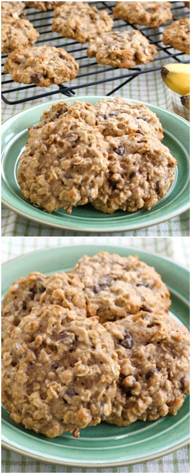 Banana Oatmeal Chocolate Chip Cookies on twopeasandtheirpod.com A great way to use up brown bananas! We love these cookies!