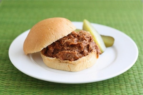 slow cooker pulled pork sandwich with pickles