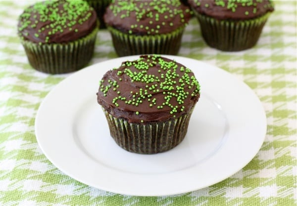 chocolate-zucchini-cupcakes3 chocolate zucchini cupcake on plate.