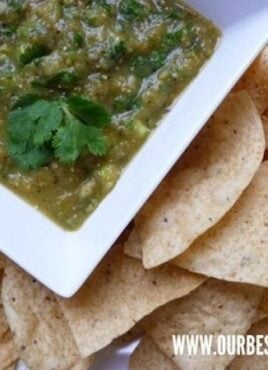 tomatillo salsa ready for dipping