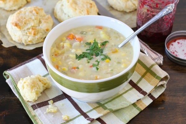 easy corn chowder soup loaded with veggies