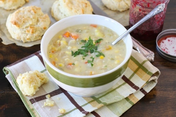 easy corn chowder soup loaded with veggies