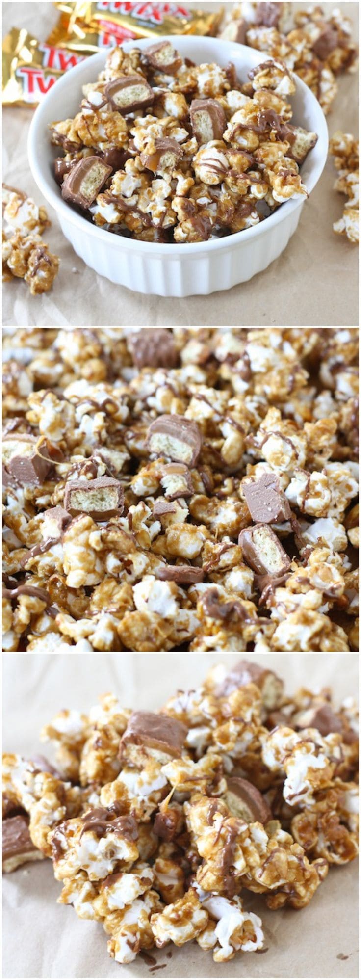 Twix Caramel Popcorn Recipe on twopeasandtheirpod.com A great sweet snack for parties, movie night, game day, or any day!