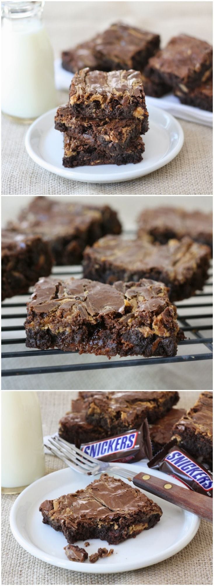 Peanut Butter Snickers Brownie Recipe on twopeasandtheirpod.com These brownies are amazing! A must make!