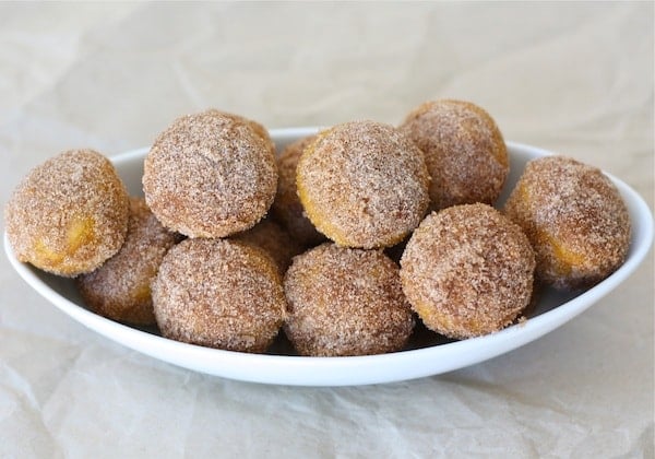 Baked Pumpkin Donut Hole Recipe on twopeasandtheirpod.com