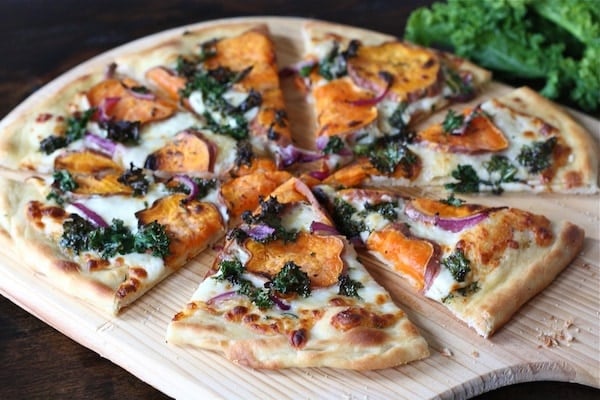 Sweet Potato Kale Pizza Recipe on twopeasandtheirpod.com One of my all-time favorite pizzas!