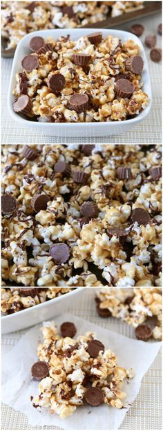 Reese's Peanut Butter Cup Popcorn Recipe on twopeasandtheirpod.com Love this sweet popcorn! A great treat for movie night, game day, or parties!