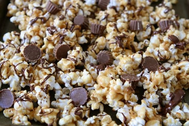 Reese's Peanut Butter Popcorn Recipe on twopeasandtheirpod.com Great for snacking or gift giving!