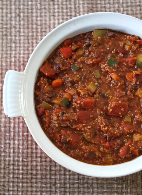 Best Vegetarian chili recipe with protein-packed quinoa in serving dish