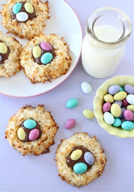 Coconut Macaroon Nutella Nest Cookies on www.twopeasandtheirpod.com Coconut Macaroon Nutella Nests.