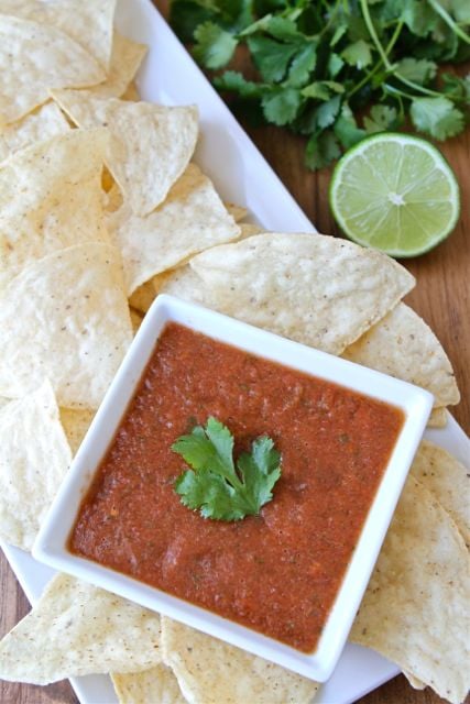 Easy Blender Salsa Recipe to serve with chips