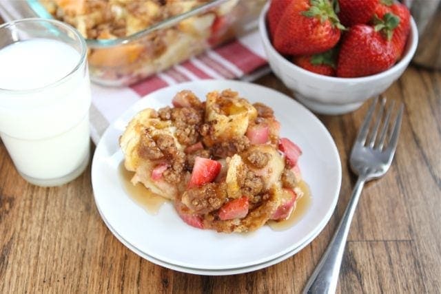 Strawberry Rhubarb Baked French Toast plated