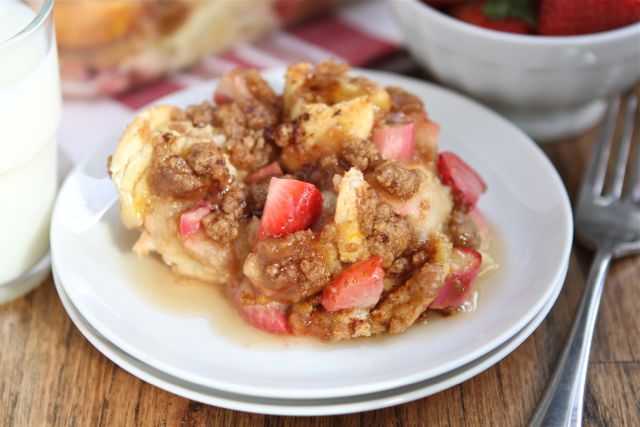 Strawberry Rhubarb Baked French Toast close up