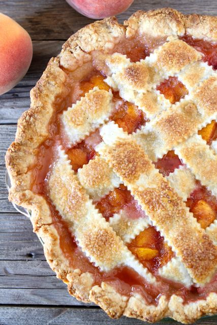 Peach pie with lattice crust top