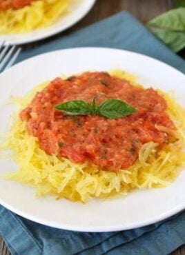 Baked Spaghetti Squash on plate ready to serve