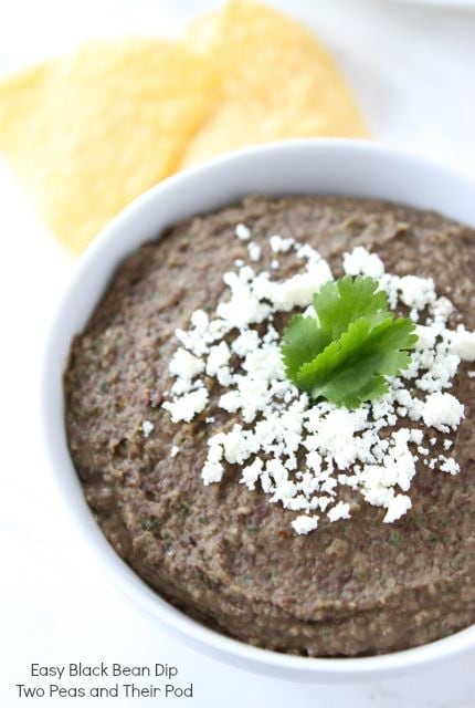 Easy black bean dip recipe served with cotija cheese