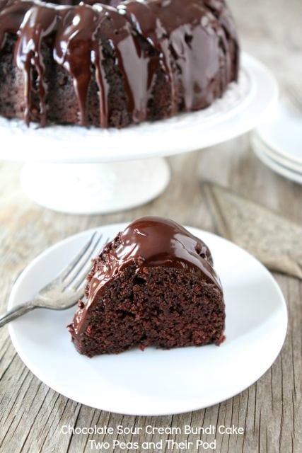 slice of Bundt Cake drizzled with chocolate