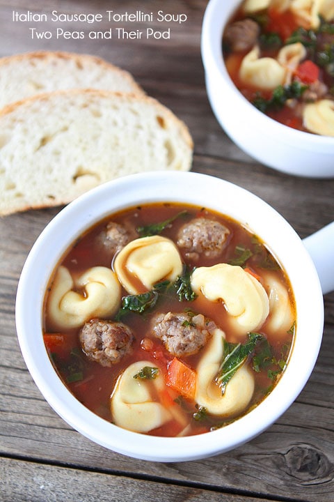 Italian Sausage Tortellini Soup on www.twopeasandtheirpod.com Everyone always asks for this recipe!