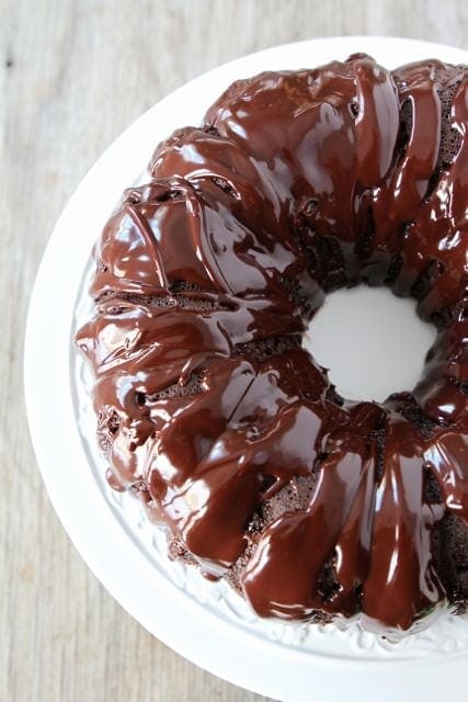 Chocolate Bundt Cake on serving platter