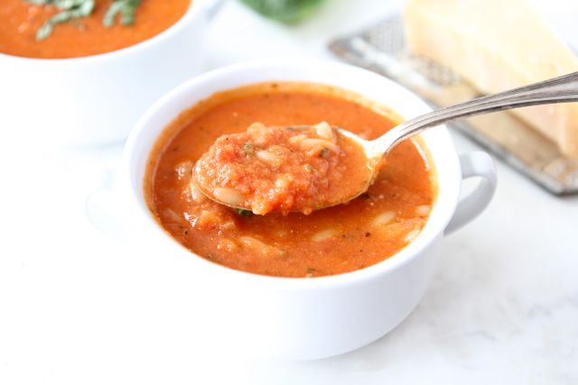 Creamy Tomato Orzo Soup made with Greek Yogurt-recipe from www.twopeasandtheirpod.com