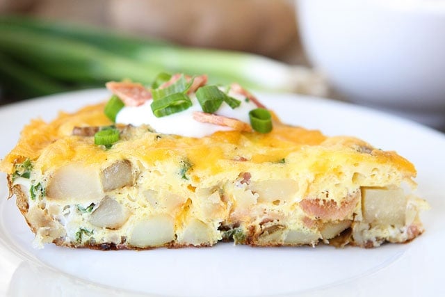 Loaded Baked Potato Frittata Slice on plate