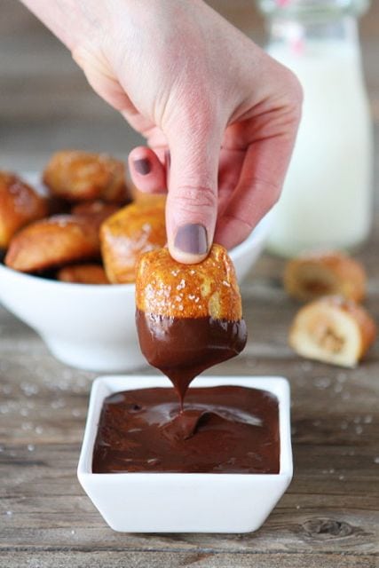 Homemade Peanut Butter Filled Pretzel Bites Dipped in Chocolate-recipe on www.twopeasandtheirpod.com Peanut-Butter-Filled-Pretzel-Bites-7