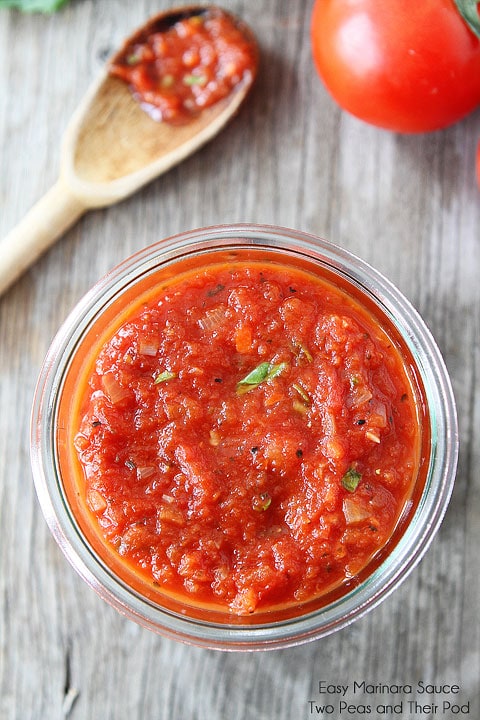 Homemade Marinara Sauce in small glass dish for dipping