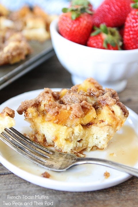 Baked French Toast Muffins with Streusel Topping on twopeasandtheirpod.com