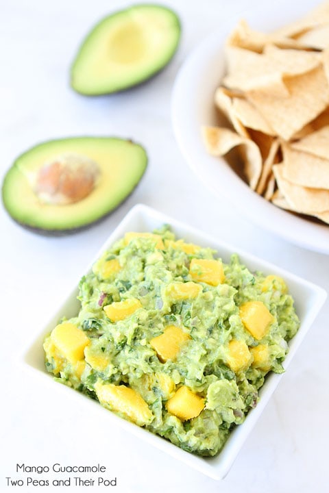Mango Guacamole Recipe on twopeasandtheirpod.com This easy guacamole is fresh and flavorful! Mango Guacamole Recipe