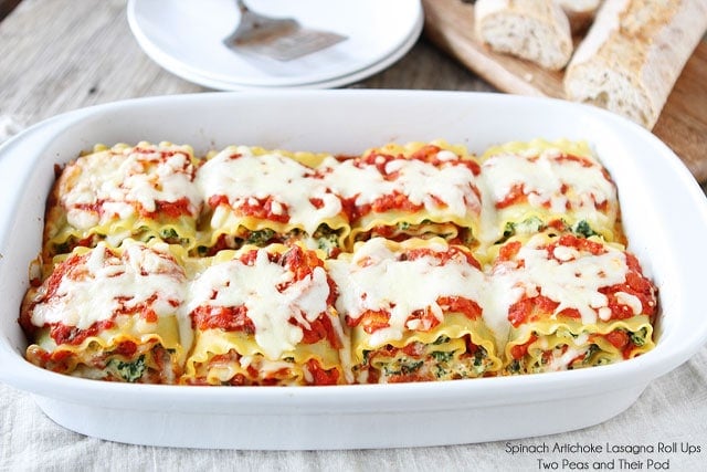 Baked Spinach Artichoke Lasagna Roll Ups