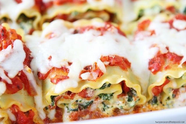 Spinach Artichoke Lasagna Roll Ups with cheese