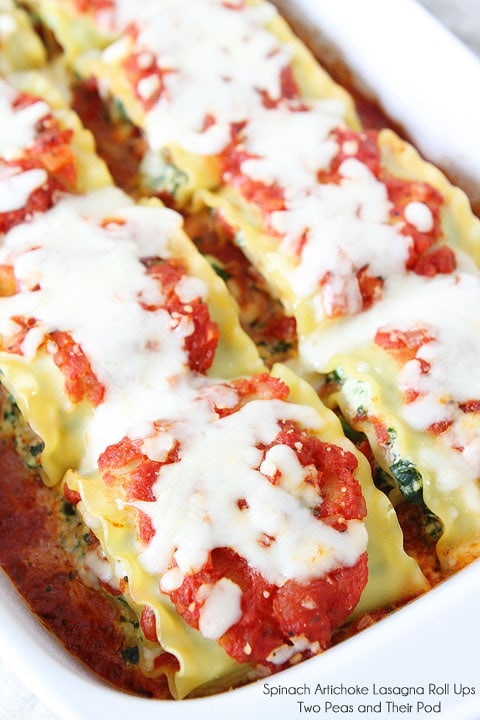 Spinach Artichoke Lasagna Roll Ups Recipe with sauce