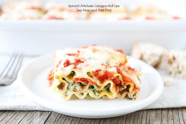 Spinach Artichoke Lasagna Roll Ups on plate