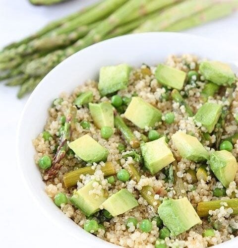 Quinoa Salad With Asparagus Peas Avocados Lemon Basil Dressing - 