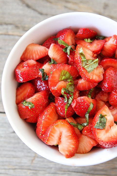 Balsamic Strawberry Basil Ricotta Shortcakes Recipe on twopeasandtheirpod.com