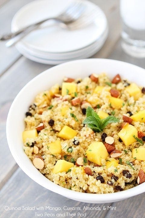 Quinoa Salad with Mango, Currants, Almonds, & Mint on twopeasandtheirpod.com