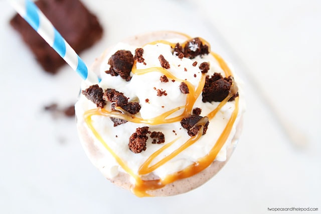 Salted Caramel Brownie Milkshake on twopeasandtheirpod.com